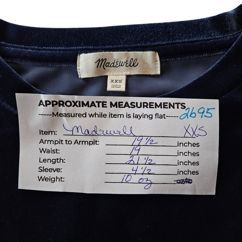 Madewell Womens Tee XXS Dark Blue Velvet Short Ruffle Sleeve Crew Neck Chic Top - Picture 12 of 12